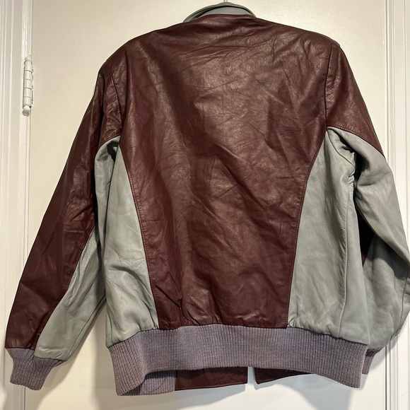 Vintage Mens Sz:M Indian Run Gray & Maroon Leather Motorcycle Jacket. Full Zip. - Picture 2 of 15